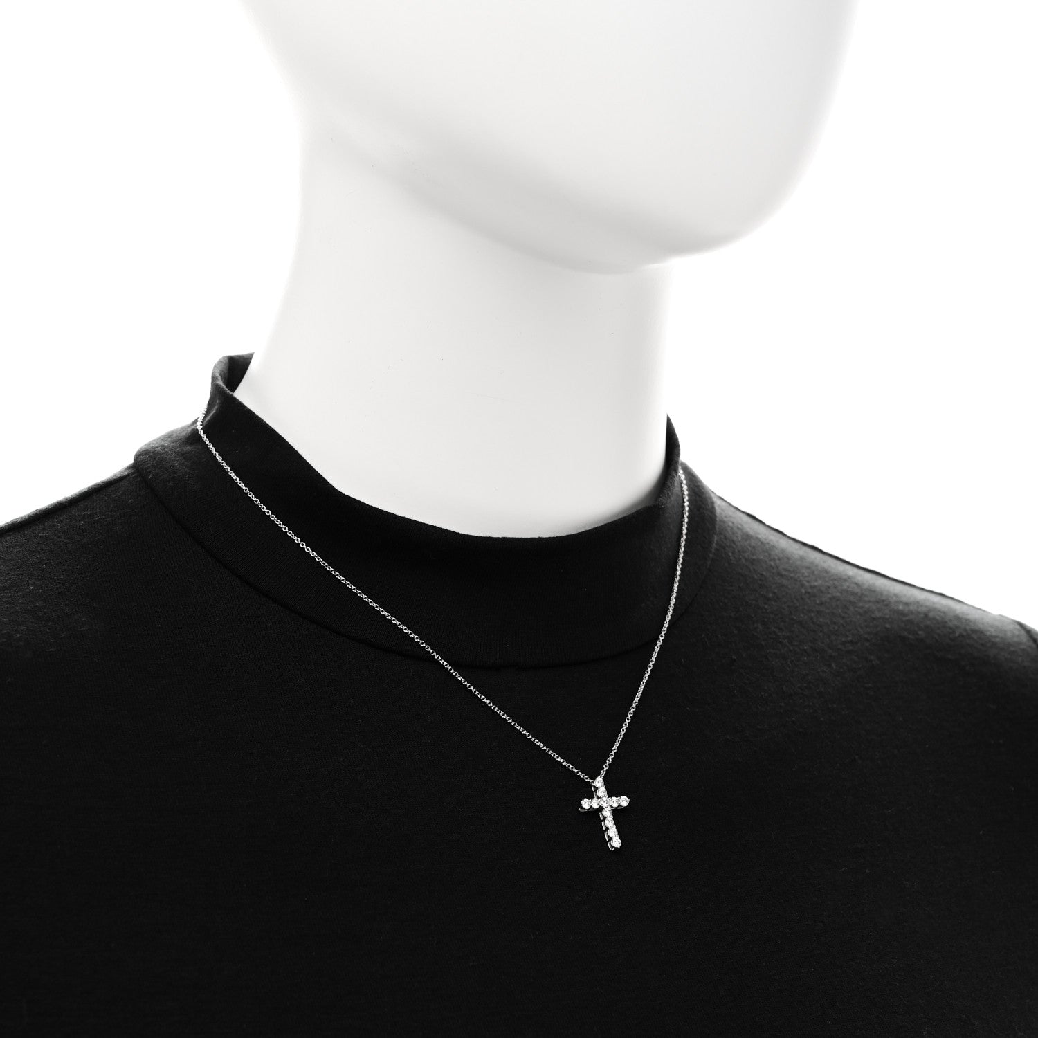 Tiffany Platinum Diamond Small Cross Pendant Necklace 2 of 6