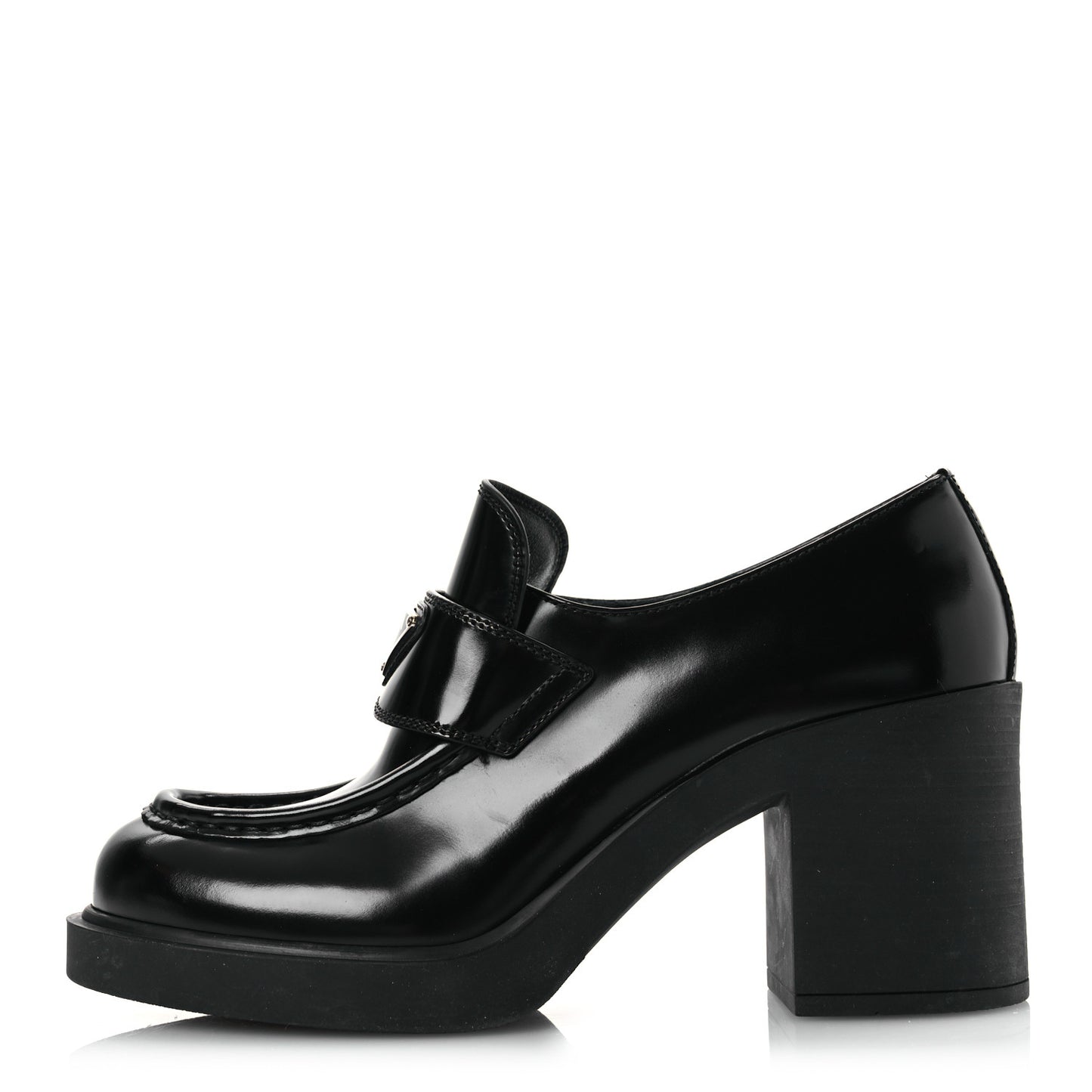 Spazzolato Metal Triangle Logo 85mm Loafers 40 Black