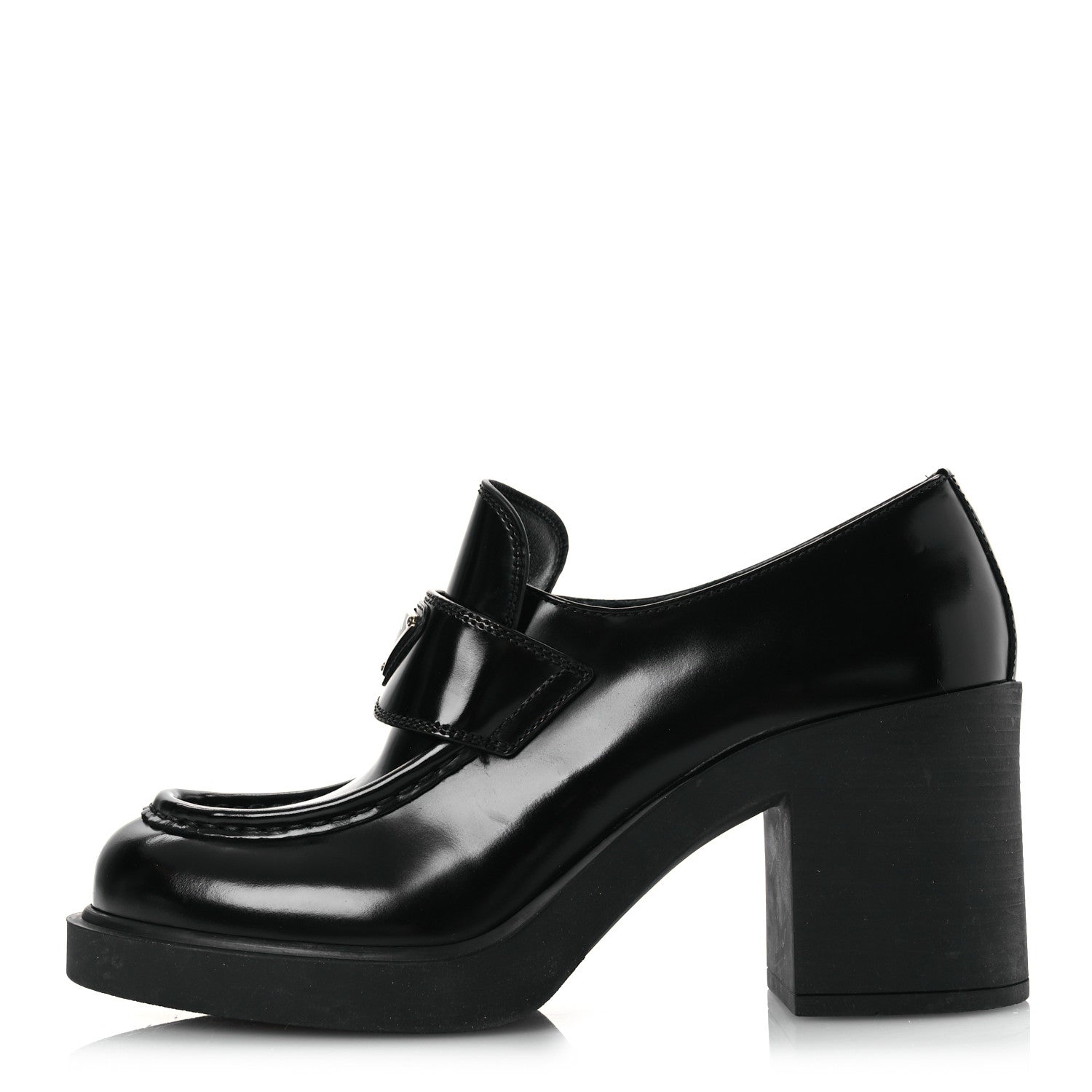 Prada Spazzolato Metal Triangle Logo 85mm Loafers 40 Black 1 of 12