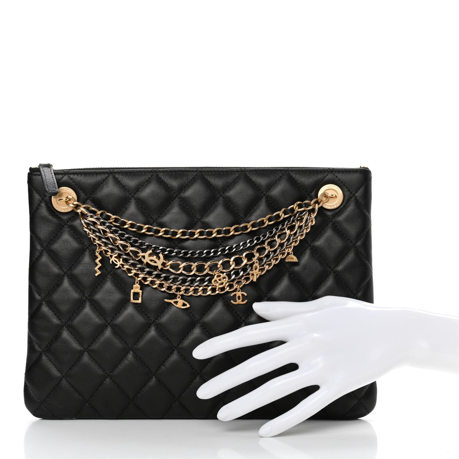 Chanel Lambskin Quilted Egyptian Amulet Zipped Pouch Black 2 of 7