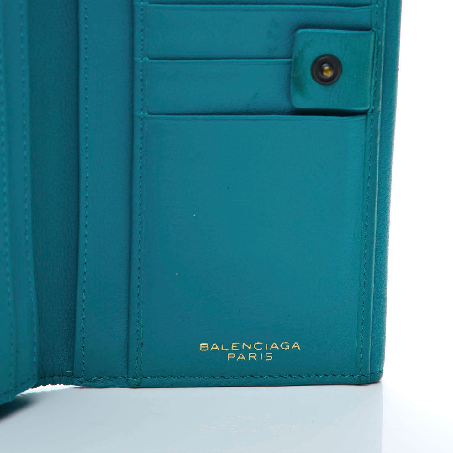 Calfskin Papier Platre Continental Wallet Bleu Paon