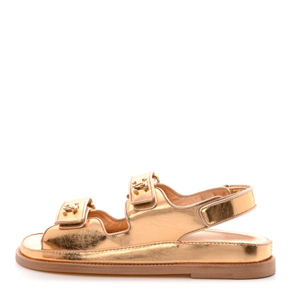 Chanel Metallic Laminated Calfskin Velcro Dad Sandals 37.5 Golden 1 of 9