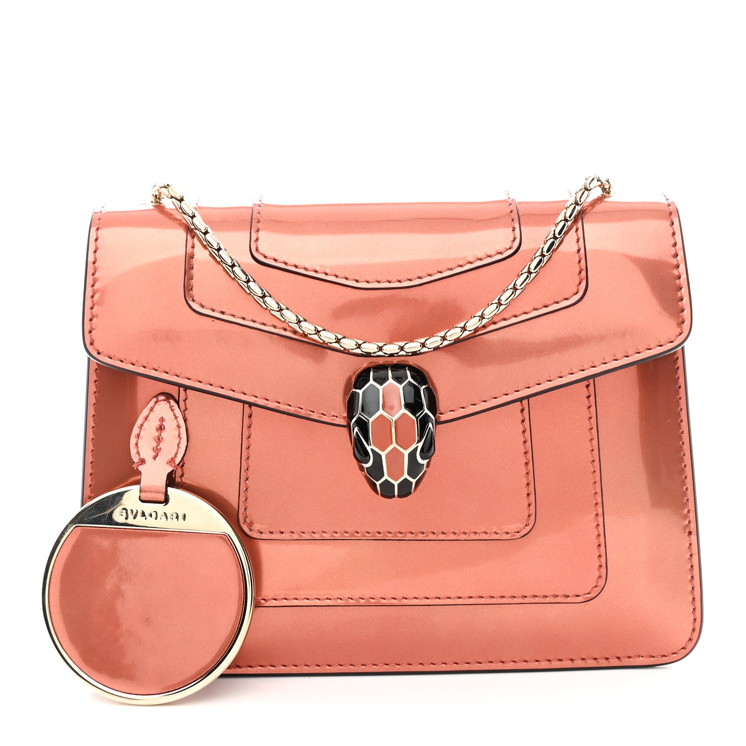 Bulgari Metallic Calfskin Small Serpenti Forever Snake Strap Crossbody Bag Orange 3 of 10