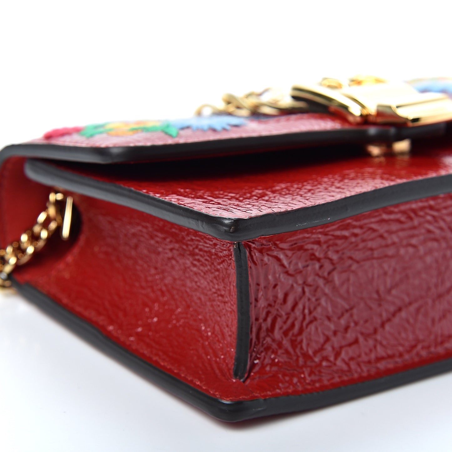 Patent Embroidered Super Mini Sylvie Chain Shoulder Bag Red