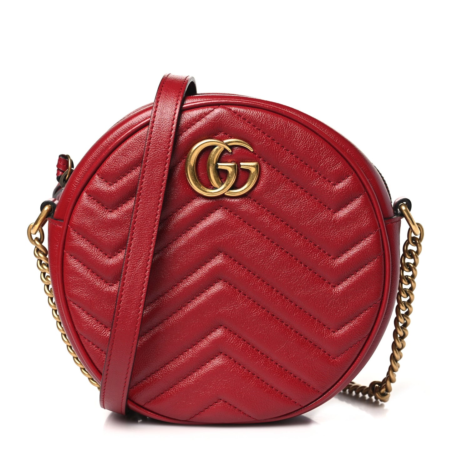 Glazed Calfskin Matelasse Heart Mini GG Marmont Round Shoulder Bag Romantic Cerise
