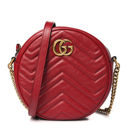 Gucci Glazed Calfskin Matelasse Heart Mini GG Marmont Round Shoulder Bag Romantic Cerise 1 of 10