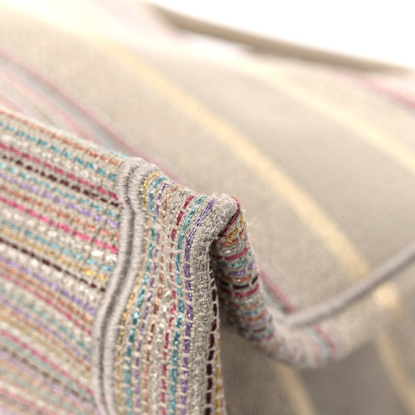 Canvas Embroidered Medium Stripes Book Tote Beige Multicolor