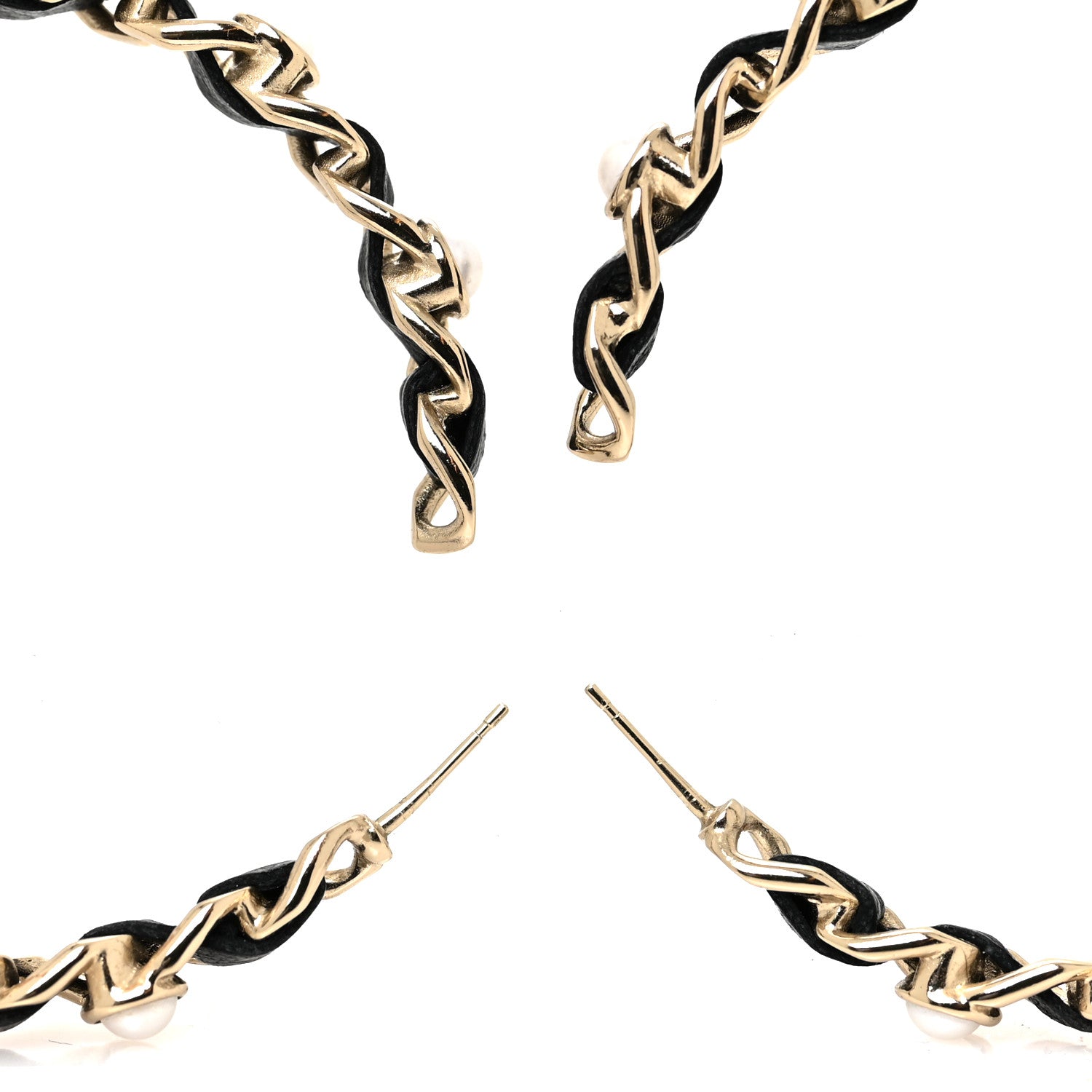Chanel Lambskin Pearl CC Chain Hoop Earrings Gold Black 3 of 4