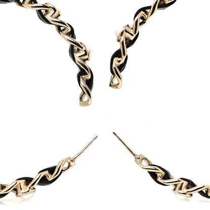 Chanel Lambskin Pearl CC Chain Hoop Earrings Gold Black 3 of 4