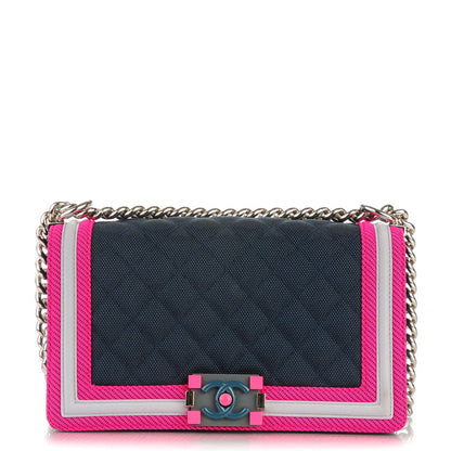 Chanel Canvas Quilted Medium Fluo Boy Flap Dark Navy Fuchsia Grey 1 of 13