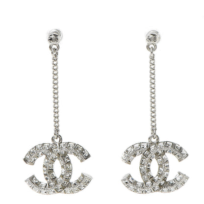 Chanel Baguette Crystal CC Drop Earrings Silver 1 of 4