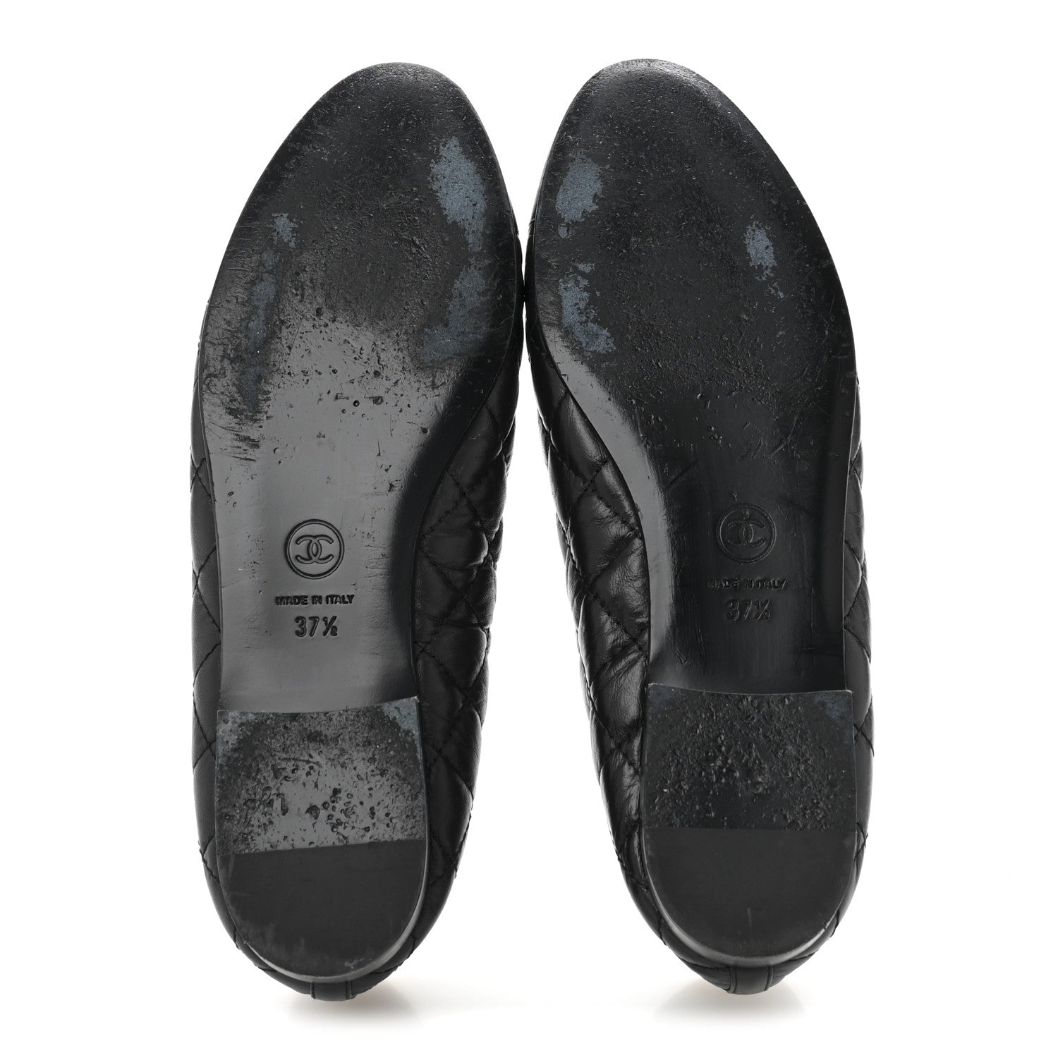 Chanel Aged Calfskin Quilted CC Cap Toe Ballerina Flats 37.5 Black 6 of 10