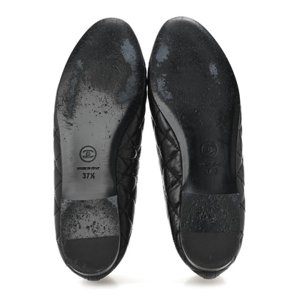 Chanel Aged Calfskin Quilted CC Cap Toe Ballerina Flats 37.5 Black 6 of 10