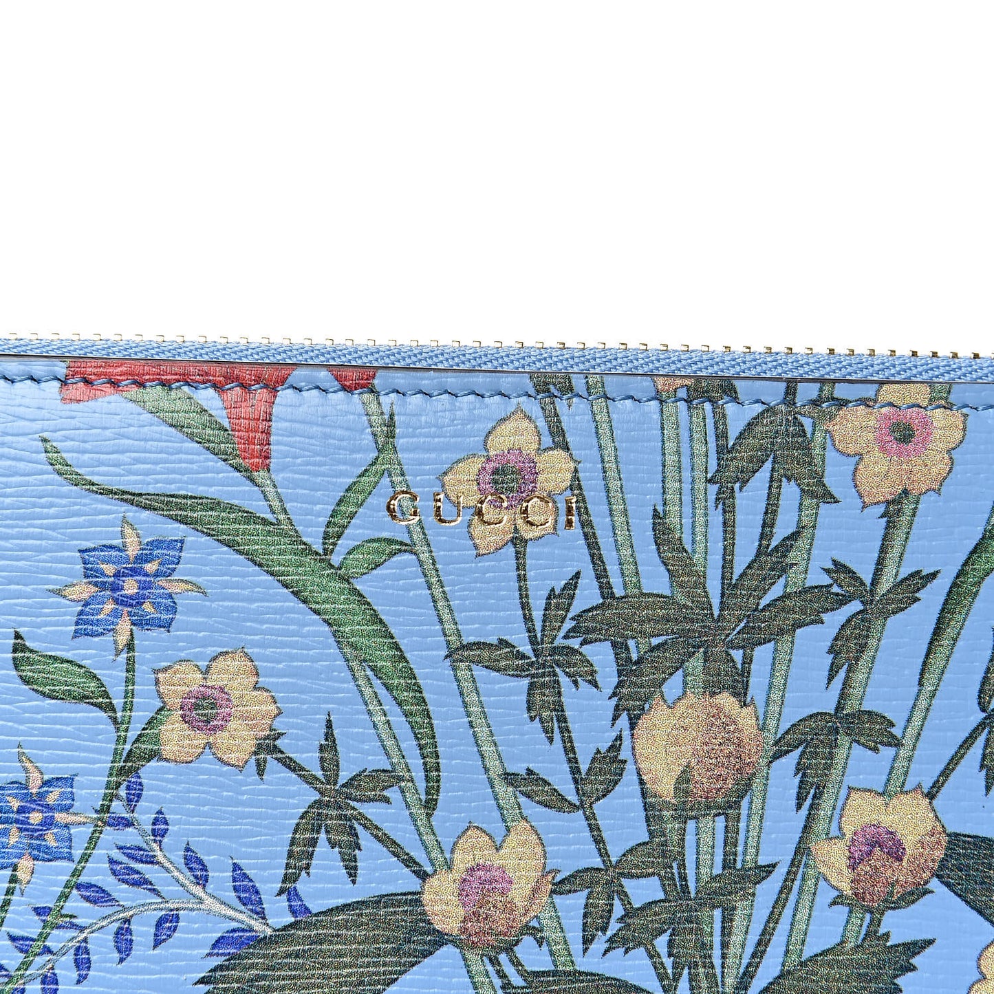 Calfskin Bamboo New Flora Zip Pouch Azure