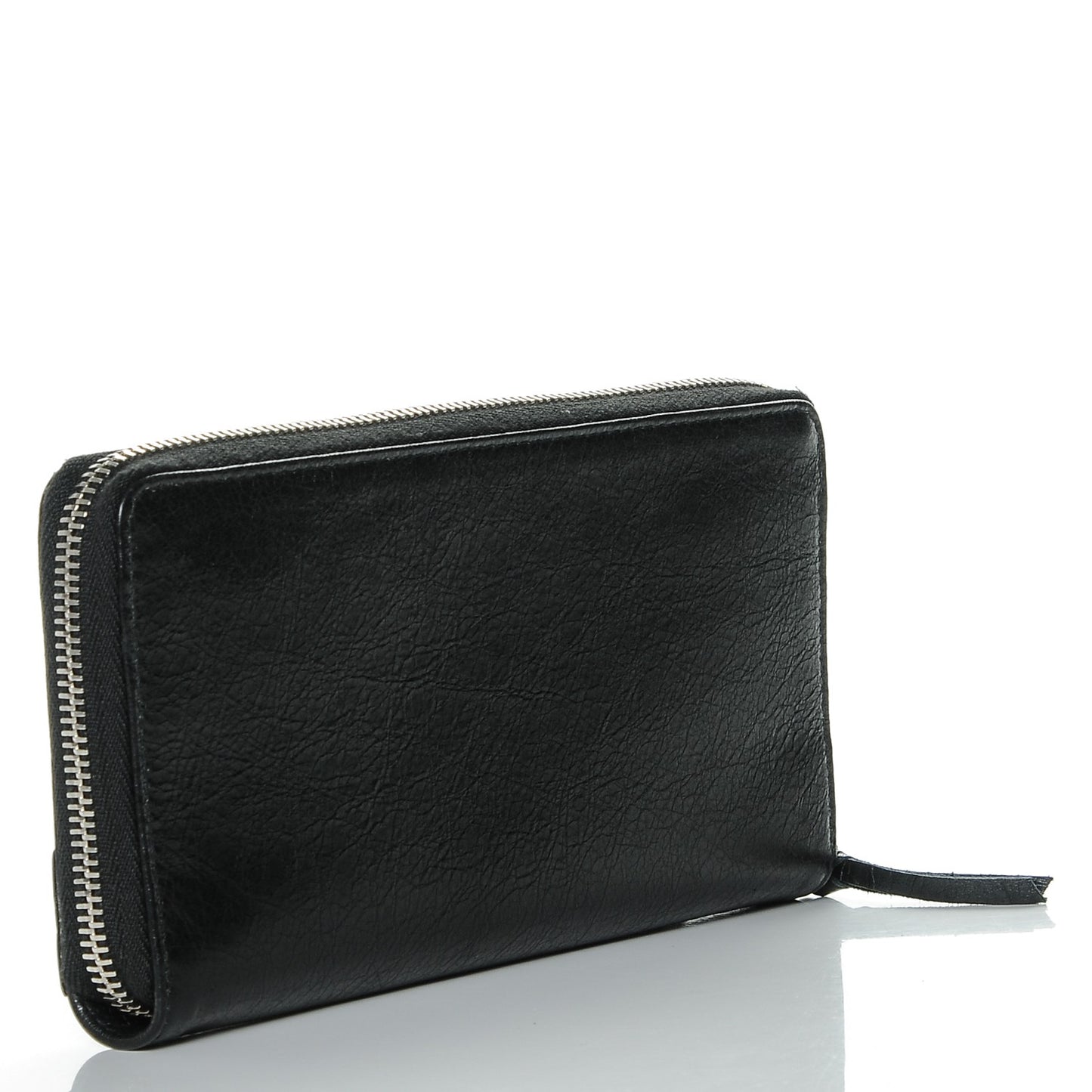 Agneau Classic Silver Hardware Continental Zip Around Wallet Black
