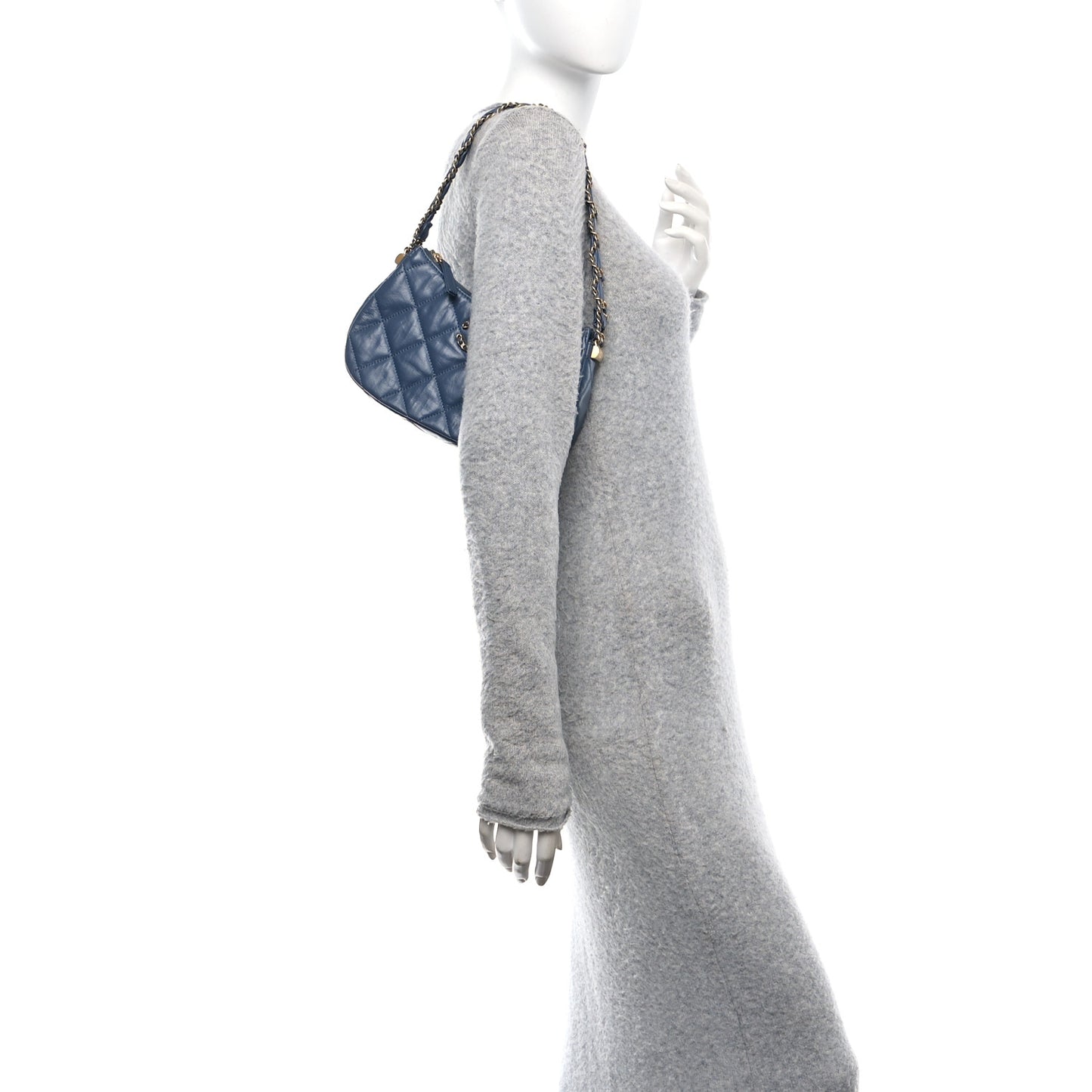 Crumpled Calfskin Quilted Braided CC Small Hobo Blue