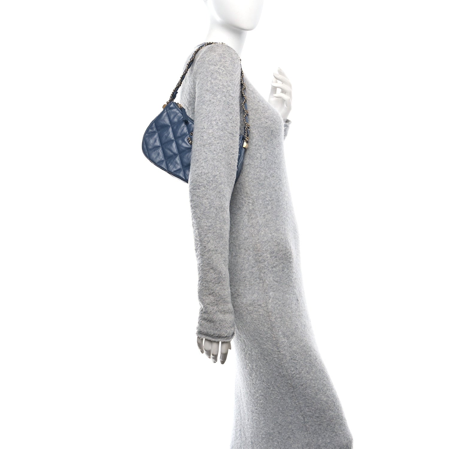 Chanel Crumpled Calfskin Quilted Braided CC Small Hobo Blue 2 of 11