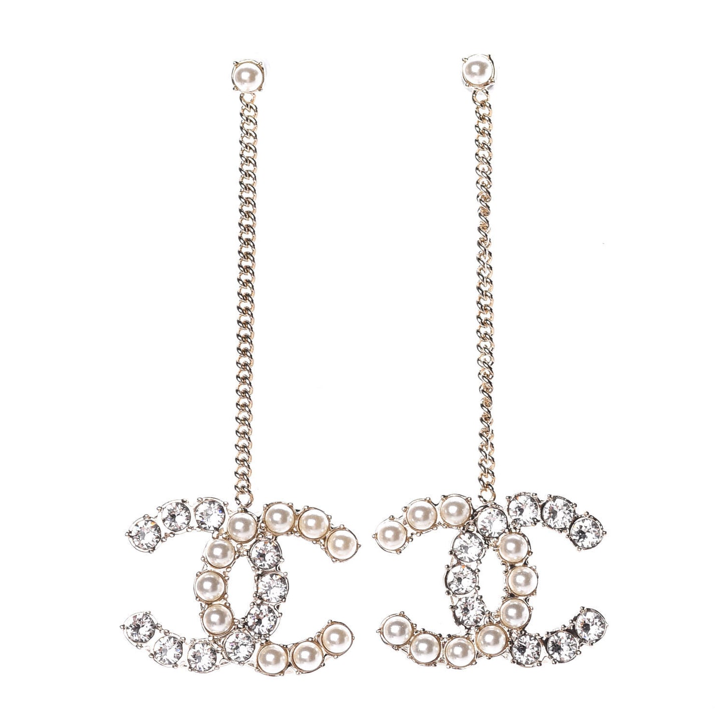 Crystal Pearl Dazzling Domino Drop Earrings Matte Gold