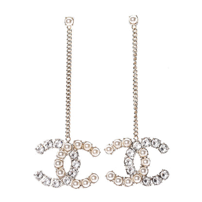 Chanel Crystal Pearl Dazzling Domino Drop Earrings Matte Gold 1 of 6