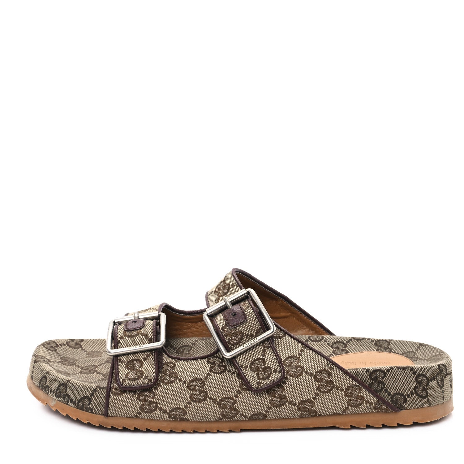 Gucci GG Monogram Lavaredo Eco Fabric Mens Slide Sandals With Straps 10 Beige Ebony Light Brown 1 of 10