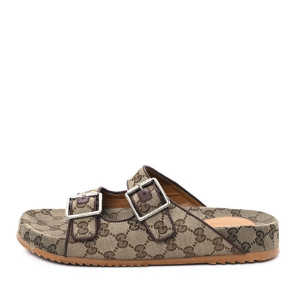 Gucci GG Monogram Lavaredo Eco Fabric Mens Slide Sandals With Straps 10 Beige Ebony Light Brown 1 of 10