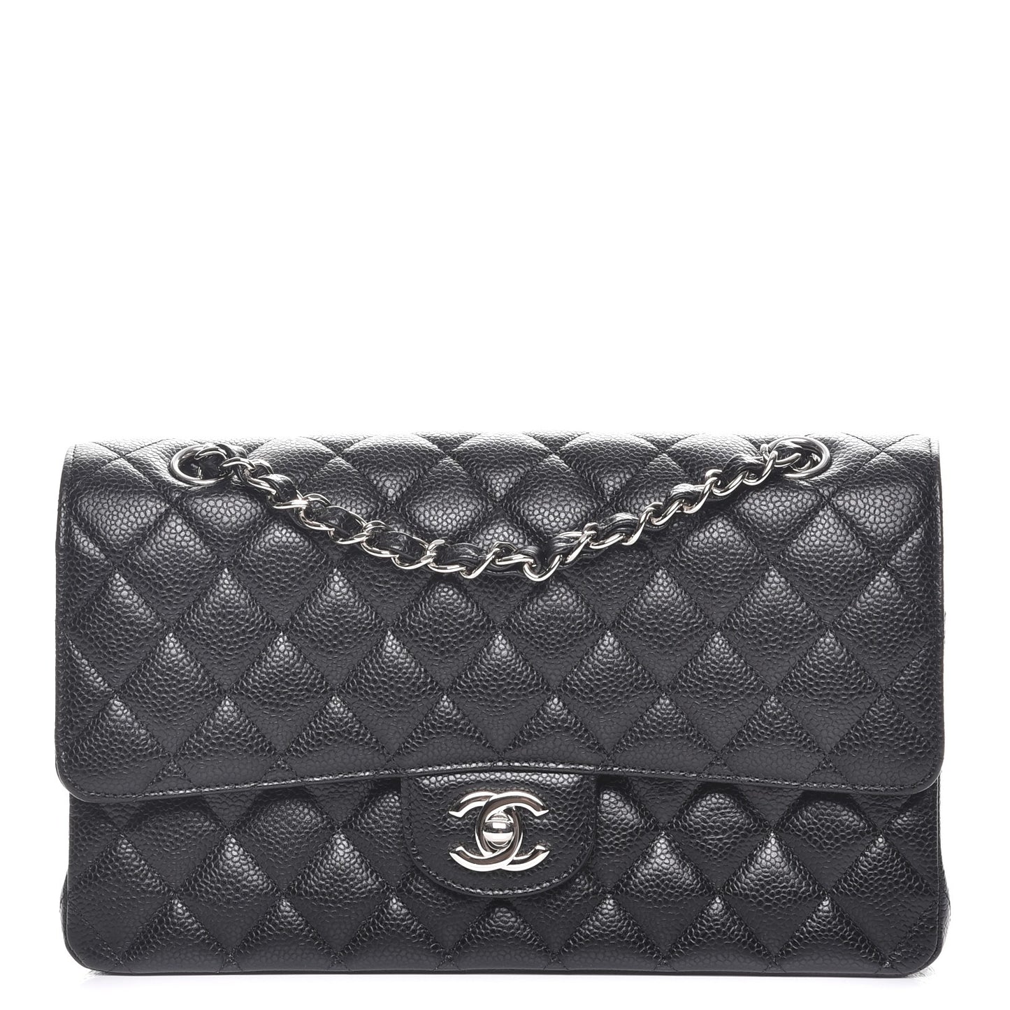 Caviar Quilted Medium Double Flap Black