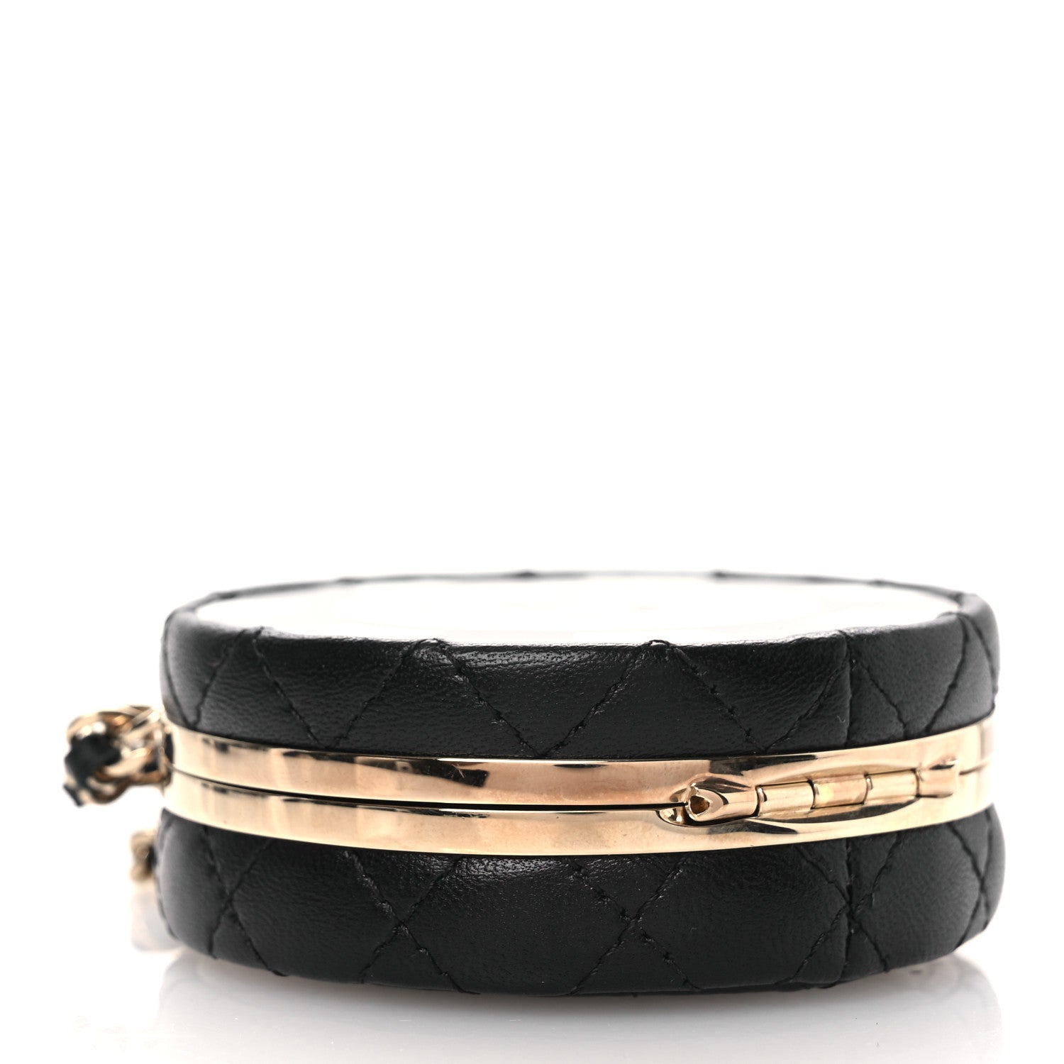 Chanel Lambskin Enamel Quilted Round Poker Chip Clutch With Chain Black White 4 of 12