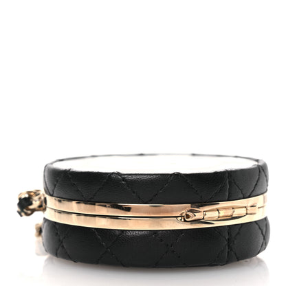 Chanel Lambskin Enamel Quilted Round Poker Chip Clutch With Chain Black White 4 of 12