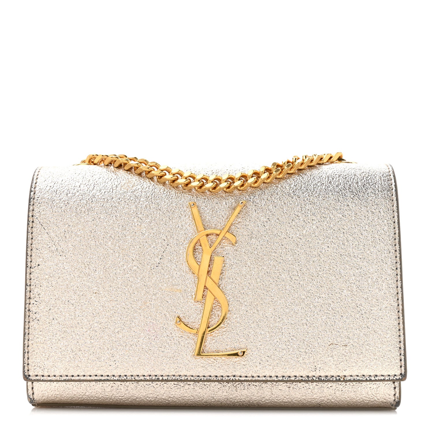 Saint Laurent Metallic Calfskin Small Classic Monogram Kate Satchel Platine 1 of 29