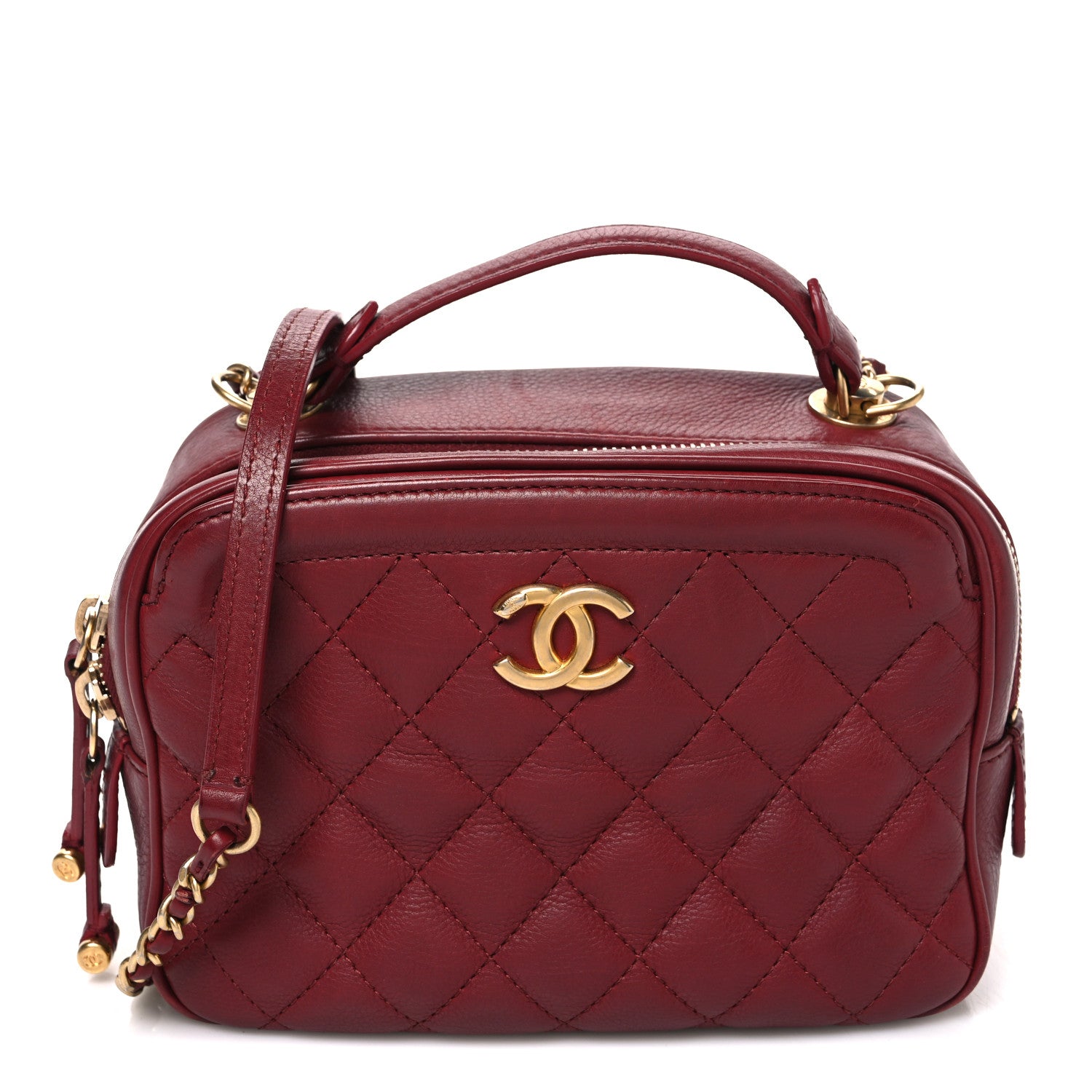 Chanel Calfskin Quilted CC Small Vanity Case Dark Red 1 of 10