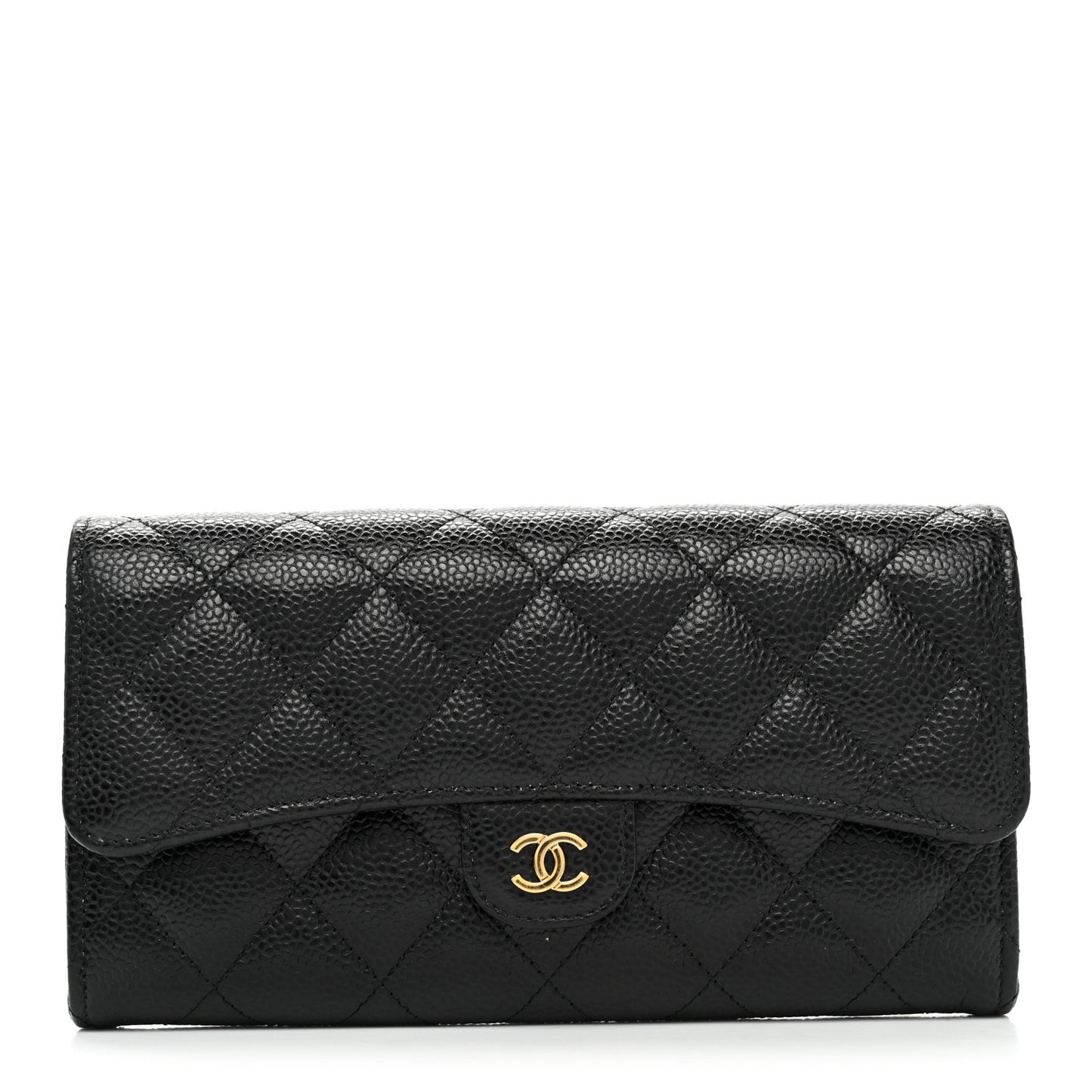 Caviar Quilted Long Flap Wallet Black