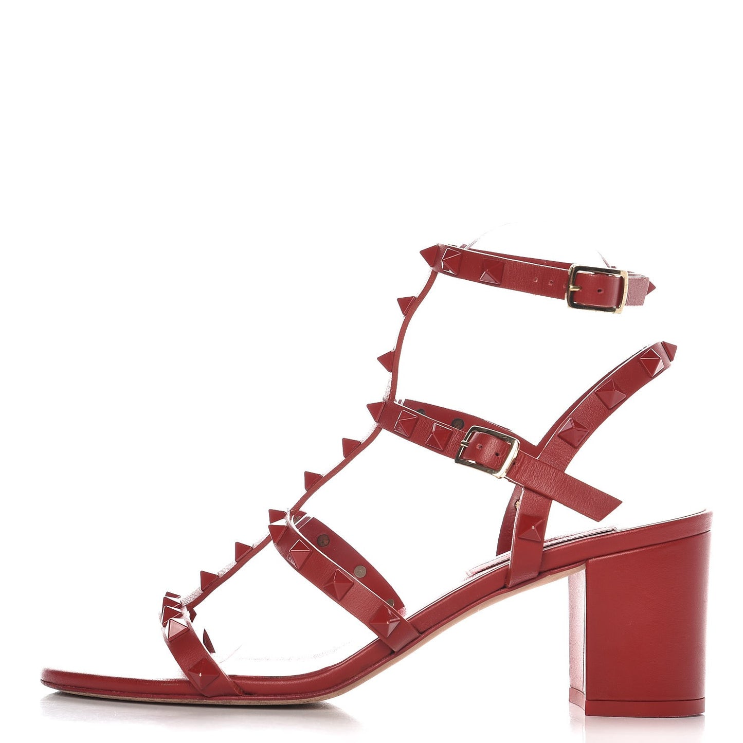 Calfskin Lacquered Monochrome Rockstud 60mm City Sandals 38 Rosso Valentino