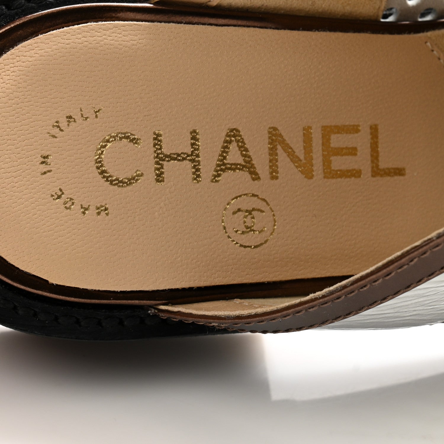 Chanel Lambskin Perforated Cap Toe Lace Up Mules 35.5 Silver Black 6 of 13