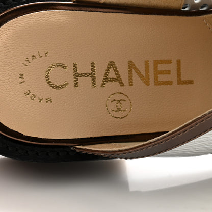 Chanel Lambskin Perforated Cap Toe Lace Up Mules 35.5 Silver Black 6 of 13