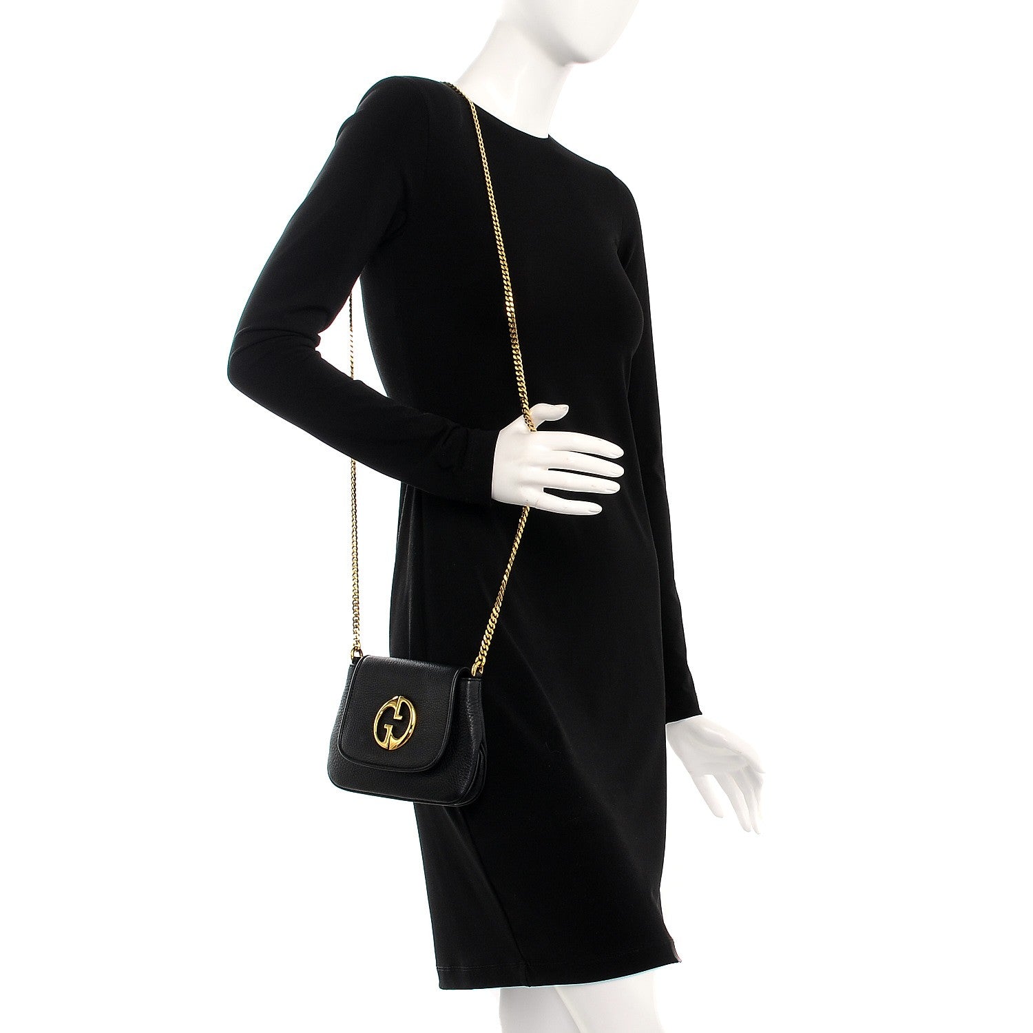 Gucci Pebbled Calfskin Small 1973 Chain Shoulder Bag Black 2 of 8