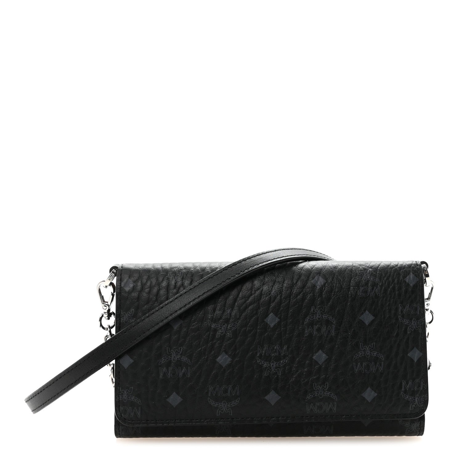 MCM Visetos Tri Fold Phone Wallet On Strap Black 1 of 10