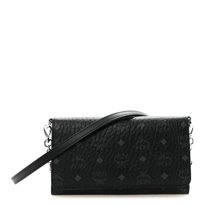 MCM Visetos Tri Fold Phone Wallet On Strap Black 1 of 10