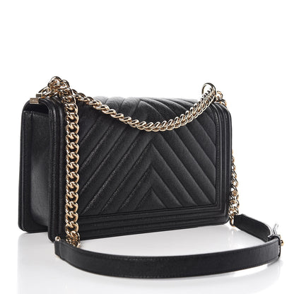 Chanel Caviar Chevron Quilted New Medium Boy Flap Black 3 of 10