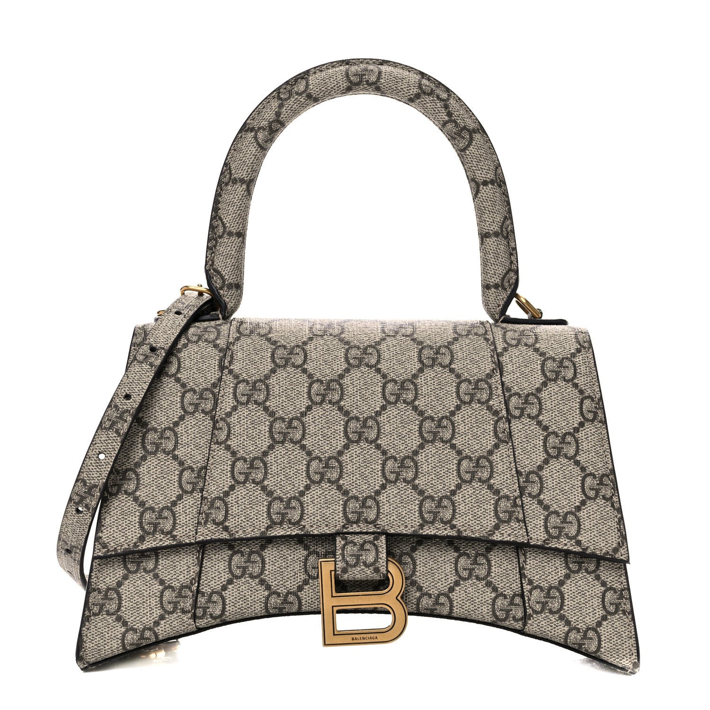 X GUCCI GG Supreme Monogram Small Hourglass Top Handle Bag Beige Ebony