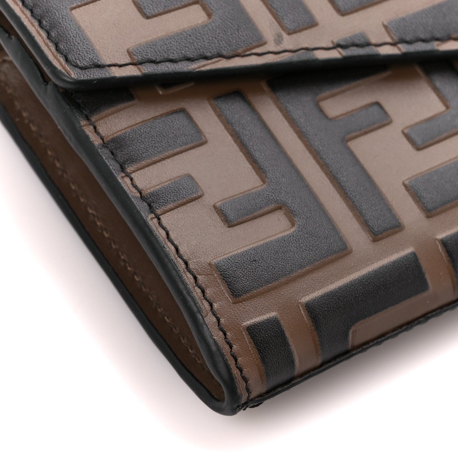 Fendi Vitello Soft F is Fendi Bi-Color FF 1974 Embossed Continental Envelope Wallet Maya Black 12 of 13