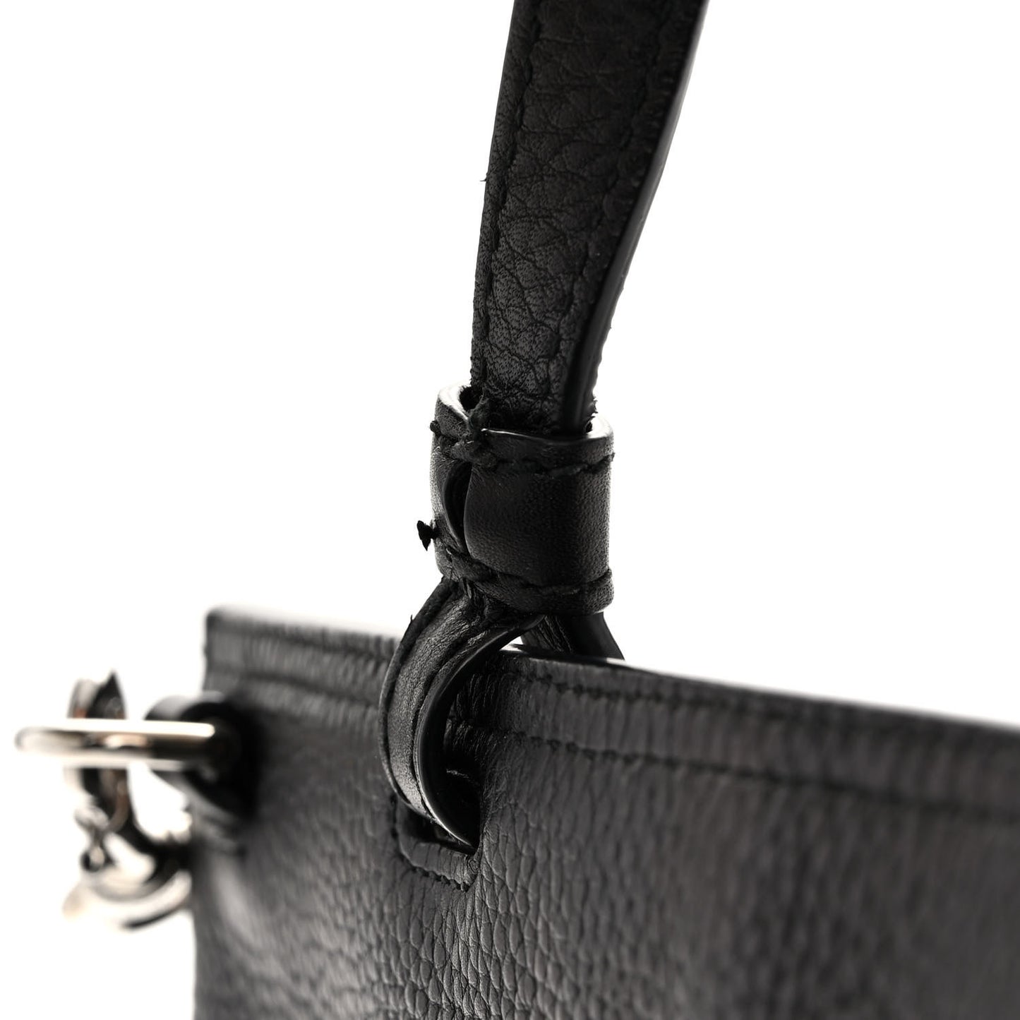 Pebbled Calfskin Large Bamboo Daily Top Handle Bag Black