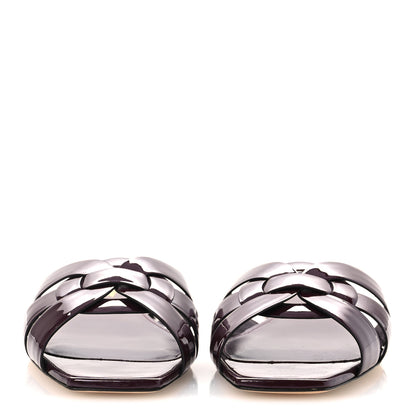 Saint Laurent Vitello Vernice Tribute 05 Slide Sandals 38 Barolo 3 of 11