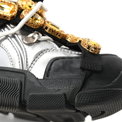 Gucci X SEGA Metallic Calfskin Mesh Removable Crystals Womens Flashtrek Sneakers 38 Silver Black 10 of 10