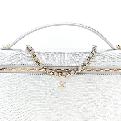 Chanel Lizard Embossed Top Handle Slim Vanity With Chain Silvery 8 of 11