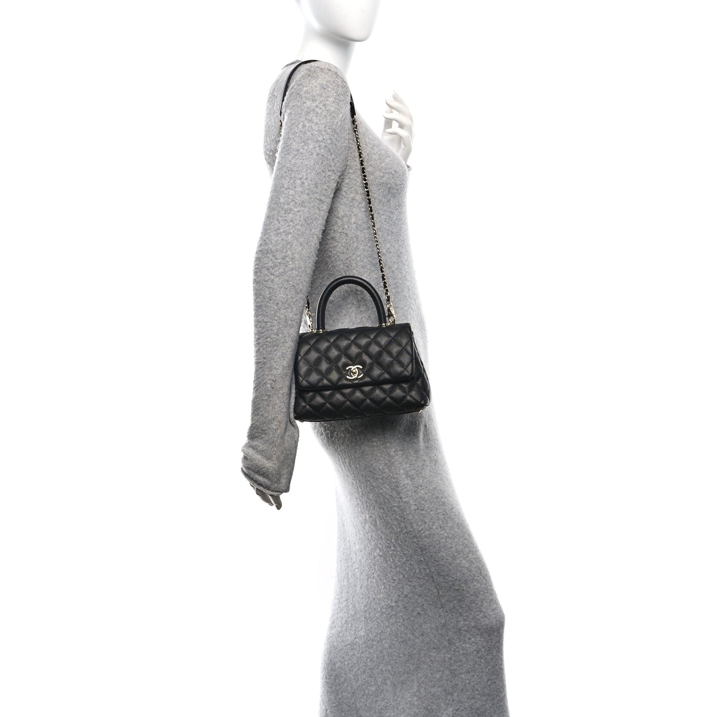 Caviar Quilted Mini Coco Handle Flap Black
