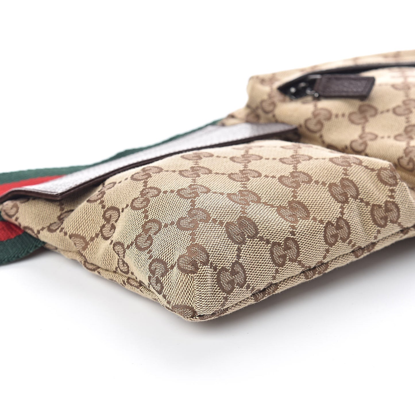 GG Monogram Web Double Pocket Belt Bag Dark Brown