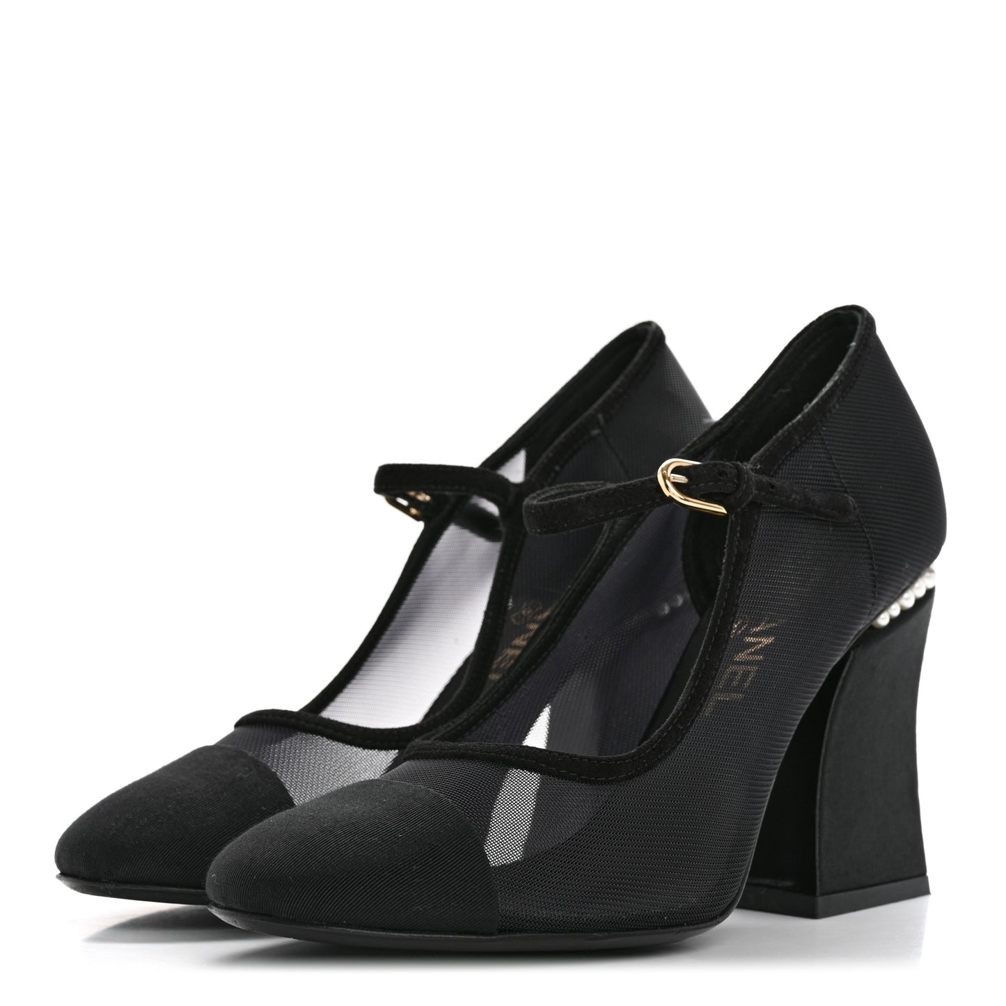 Mesh Suede Grosgrain Pearls Cap Toe Mary Jane Pumps  37.5 Black