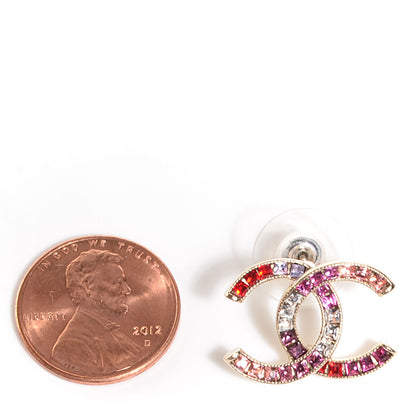 Chanel Crystal Baguette CC Earrings Gold Multicolor 2 of 5