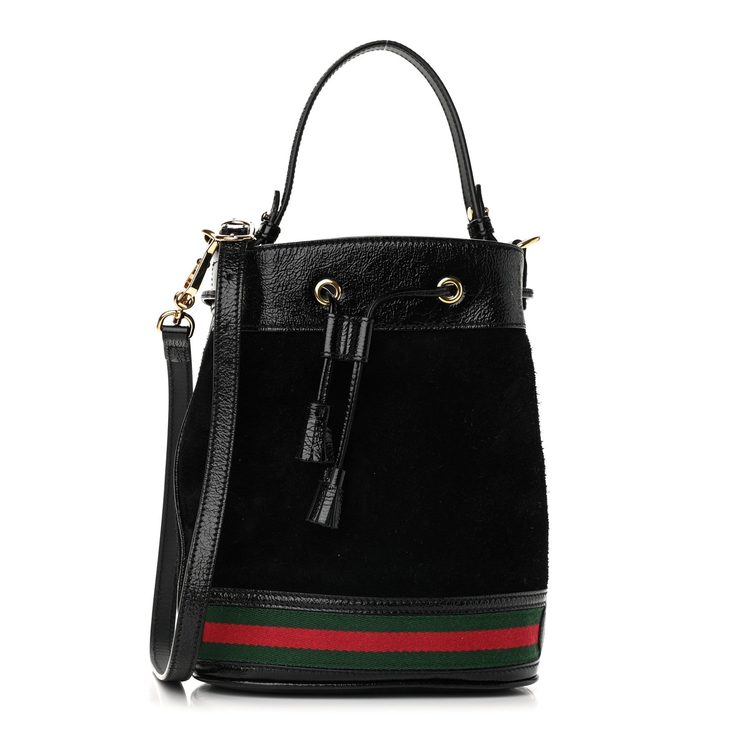 Gucci Suede Patent Web Small Ophidia Bucket Bag Black 1 of 12