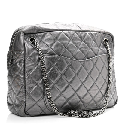 Chanel Metallic Aged Calfskin Quilted Large Reissue Camera Case Silver 3 of 12